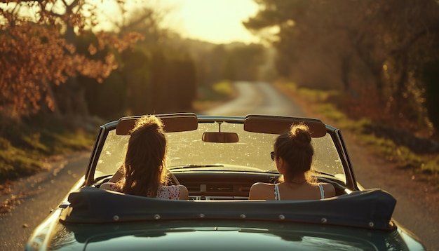 Zwei Frauen genießen eine Cabriolet-Fahrt in der Stadt