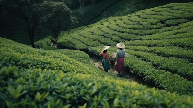 Zwei Frauen in der Teeplantage Generative Ai