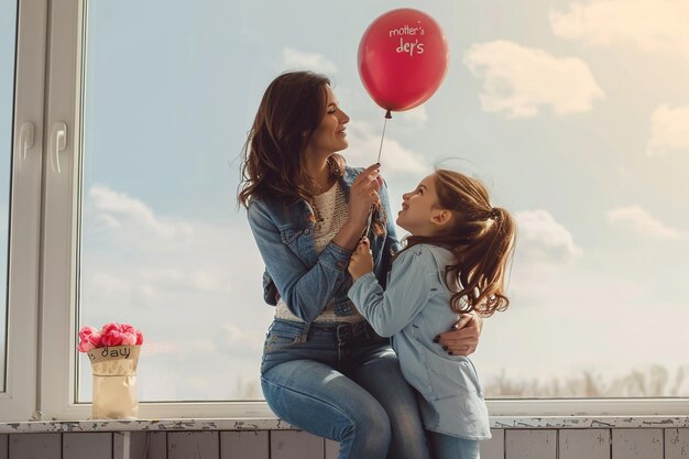 zwei Frauen sitzen auf einem Balkon und halten Ballons