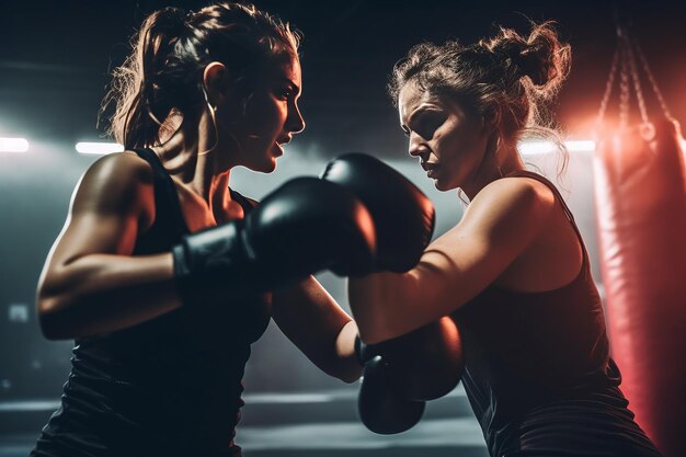 Zwei Frauen trainieren in einem Boxring