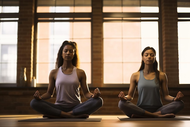 Zwei Frauen üben Yoga im Fitnessstudio