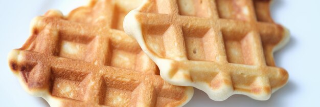 Zwei frisch gebackene belgische Waffeln auf weißer Platte