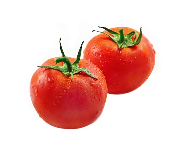 Zwei frische reife Tomaten auf weißem Hintergrund