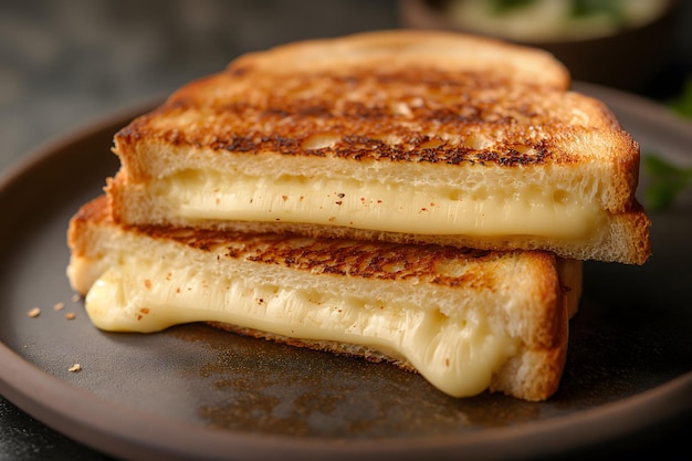 Foto zwei gegrillte käse-sandwiches auf einem schwarzen teller