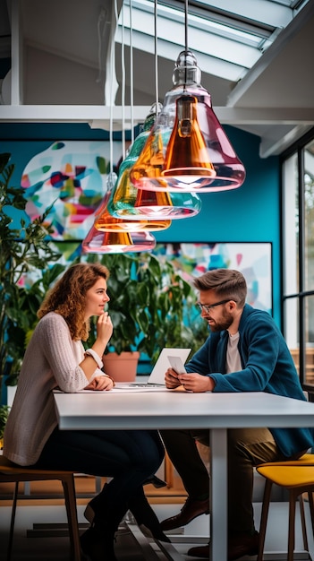 Zwei Geschäftsleute treffen sich in einem modernen Büro