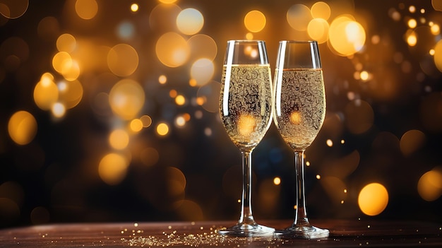 Zwei Gläser Champagner auf einem Neujahrs-Hintergrund