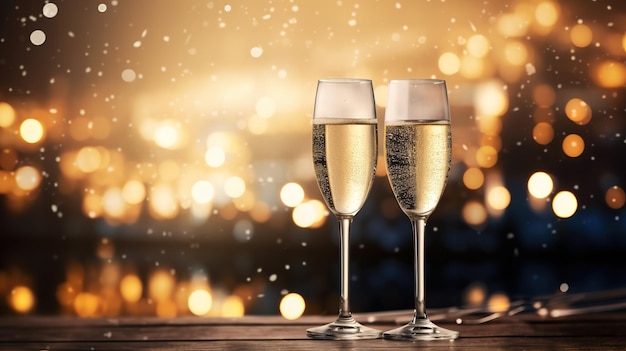 Zwei Gläser Champagner auf Neujahrshintergrund