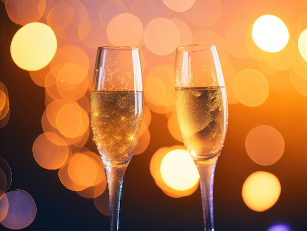 Zwei Gläser Champagner helles Bild bunter Hintergrund ai generativ