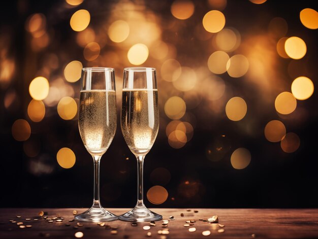 Zwei Gläser Champagner mit goldenem Bokeh