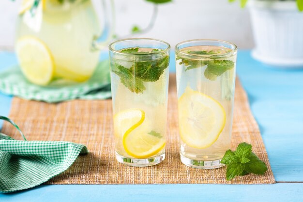 Zwei Gläser Limonade und ein Minzblatt