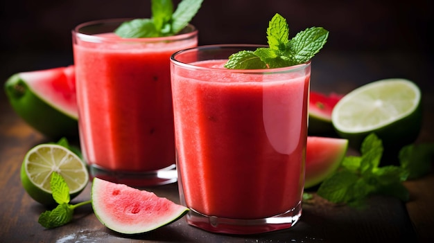 Zwei Gläser Wassermelonen-Smoothies mit Limette