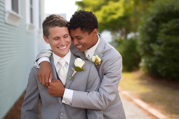 Foto zwei glückliche schwule bei ihrer hochzeit