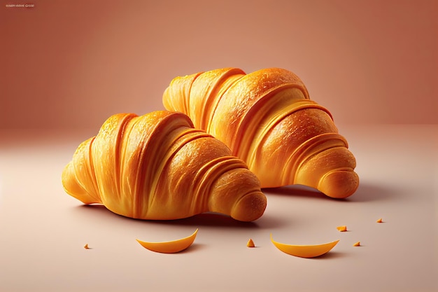 Zwei goldene Croissants auf hellem Hintergrund Generative KI