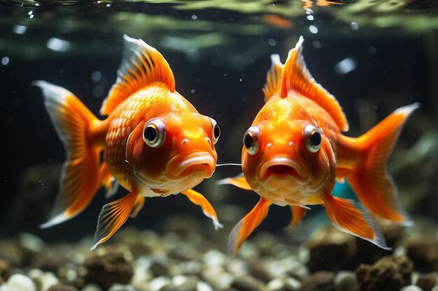 Zwei Goldfische schwimmen zusammen in einem Aquarium