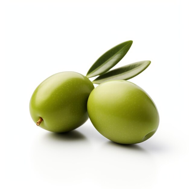 Zwei grüne Oliven auf weißem Hintergrund Ein fesselndes Stillleben