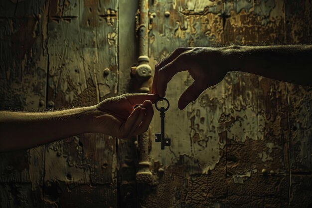 Zwei Hände greifen nach einem Schlüssel in einer Tür