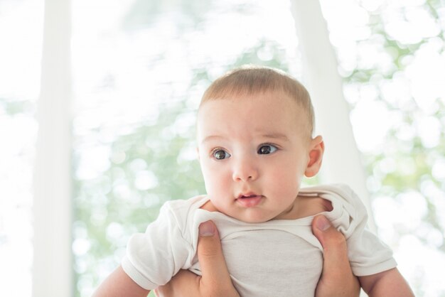 Zwei Hände halten ein Baby