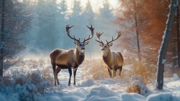 Zwei Hirsche im Schnee