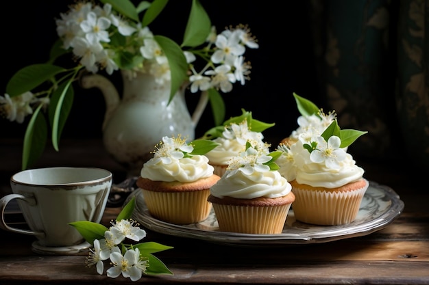 Zwei Holunderblüten-Cupcakes Generative Ai