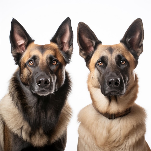 Foto zwei hunde schauen in die kamera, einer hat einen braunen und schwarzen pelzmantel.
