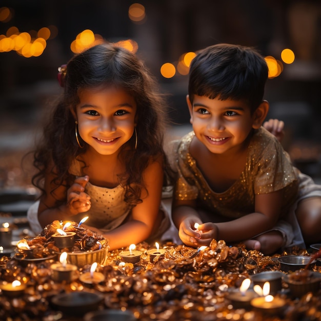 Zwei indische Frauen zünden anlässlich von Diwali, auch bekannt als das Lichterfest Decora, Diyas an