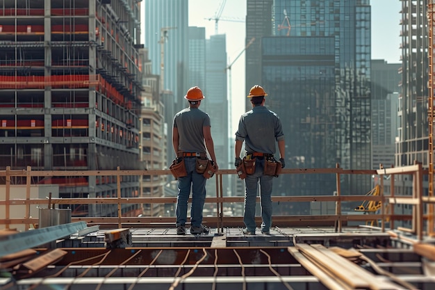 Zwei junge Architekten auf einer Baustelle