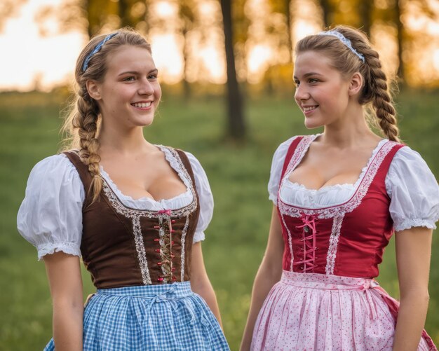 Zwei junge Frauen in traditionellen bayerischen Kleidern