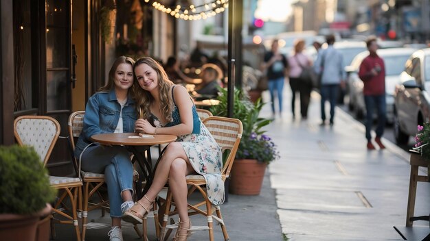 Zwei junge Frauen sitzen im Café