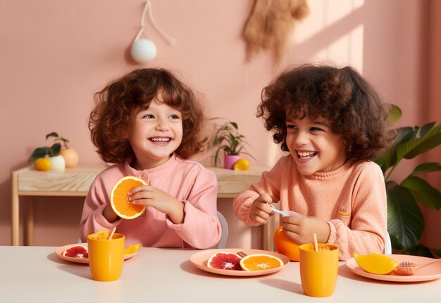 Zwei junge Kinder am Mittagstisch