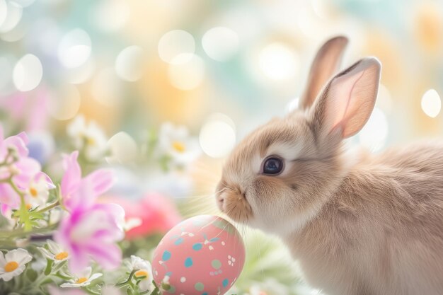 Zwei Kaninchen mit Ostereiern im Mund feiern ein Feiertag