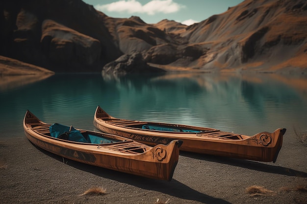 Zwei Kanus am Ufer eines Sees