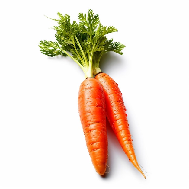 Zwei Karotten mit grünen Spitzen und dem Wort „Karotten“ darauf