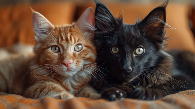 Zwei Katzen, die auf dem Bett schlafen