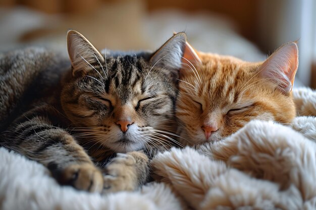 Zwei Katzen liegen auf einer weißen Decke