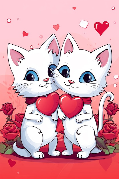 zwei Katzen mit Herzen, die Liebe sagen
