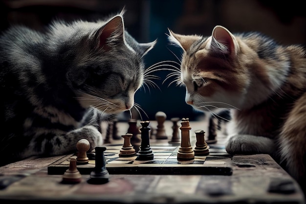 Zwei Katzen spielen Schachgenerative KI