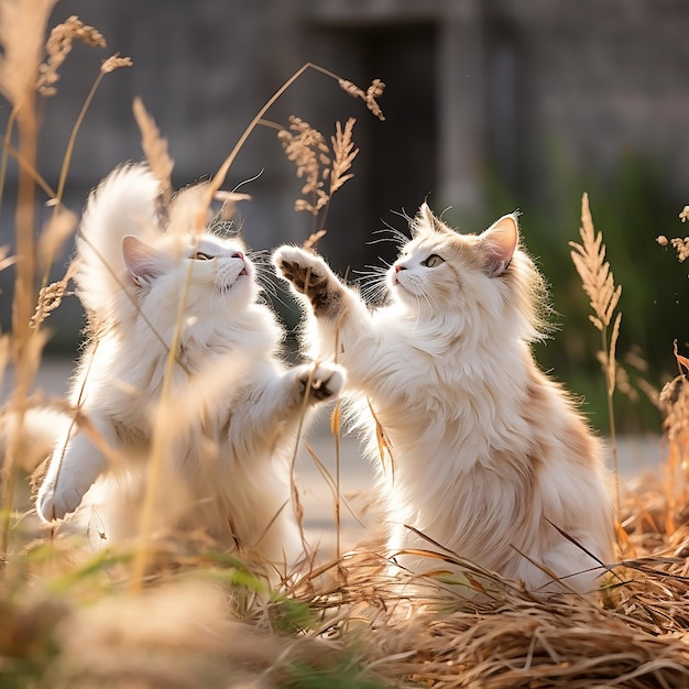 Foto zwei katzen spielen zusammen