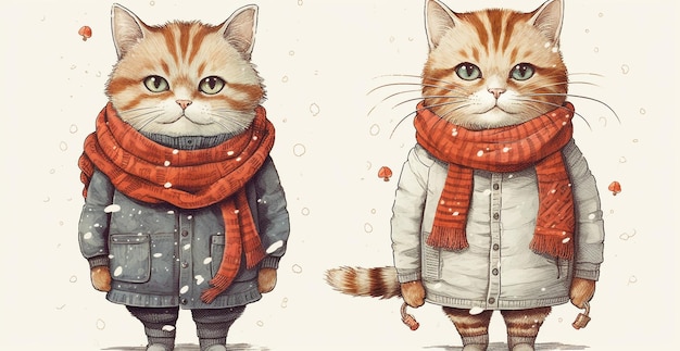 Zwei Katzen tragen Jacken mit der Aufschrift Katze.