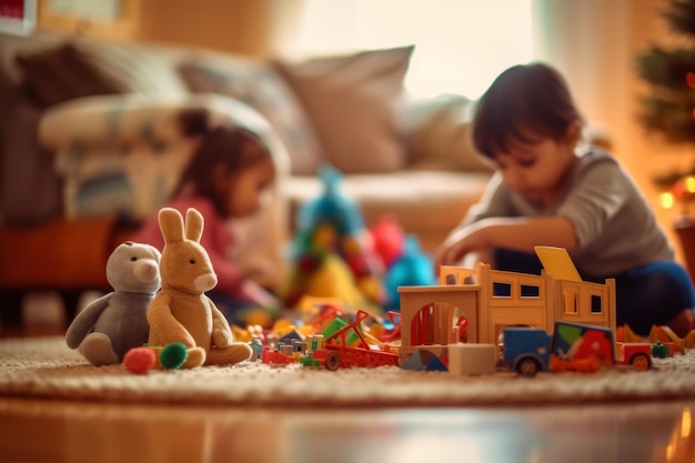 Zwei Kinder spielen mit Spielzeug