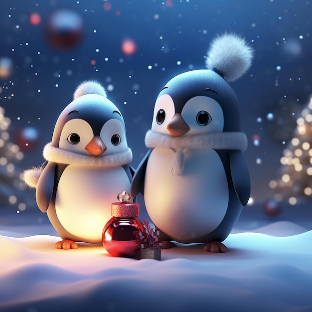 Foto zwei kleine pinguine genießen weihnachten