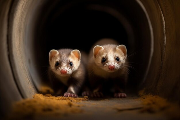 Foto zwei kleine ratten sitzen in einem loch