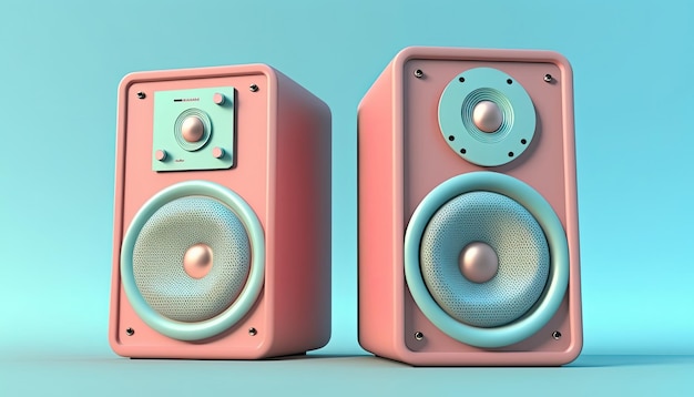Zwei Lautsprecher auf rosafarbenem Hintergrund, auf einem davon steht „das Beste“.