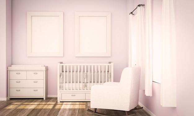 Zwei leere Plakate Modell auf rosa Babyzimmer