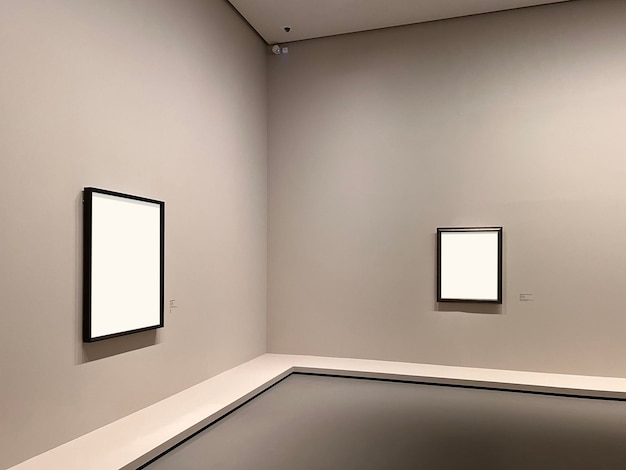 Zwei leere Rahmen an der Wand eines Museums