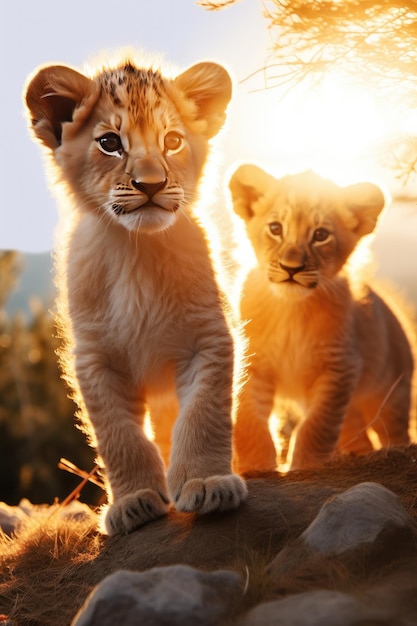 Zwei Löwenbabys im Feld