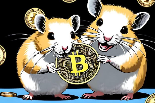 Zwei lustige Hamster, die Bitcoin halten