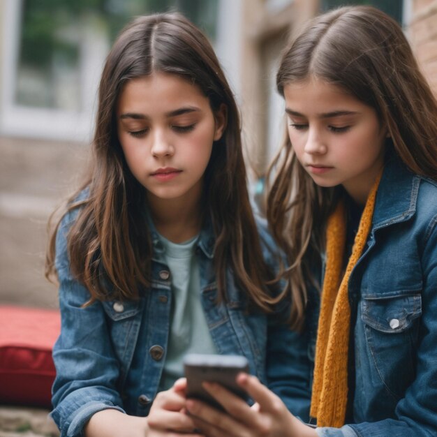 Zwei Mädchen schauen auf ihr Smartphone