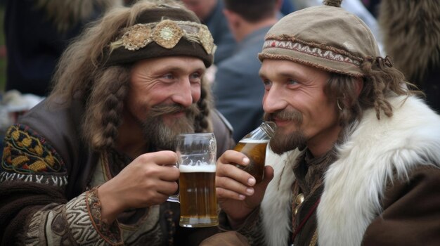 Zwei Männer trinken Bier auf einem Festival