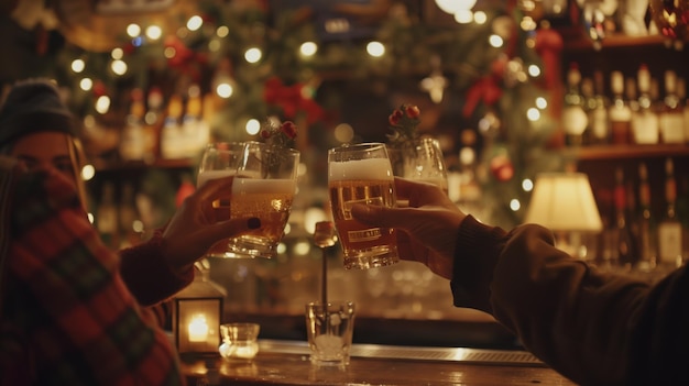 Zwei Männer trinken mit Biergläsern in einer Bar Generative KI