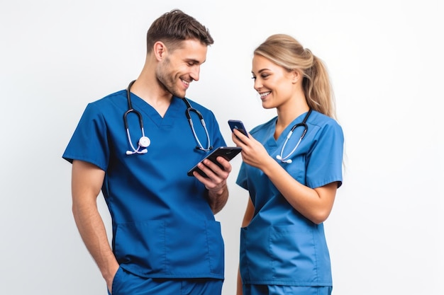 Zwei medizinische Mitarbeiter halten ein Telefon mit generativer KI